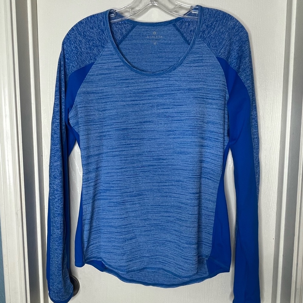Athleta Heathered Blue Running Wild Long Sleeve Top Size Medium